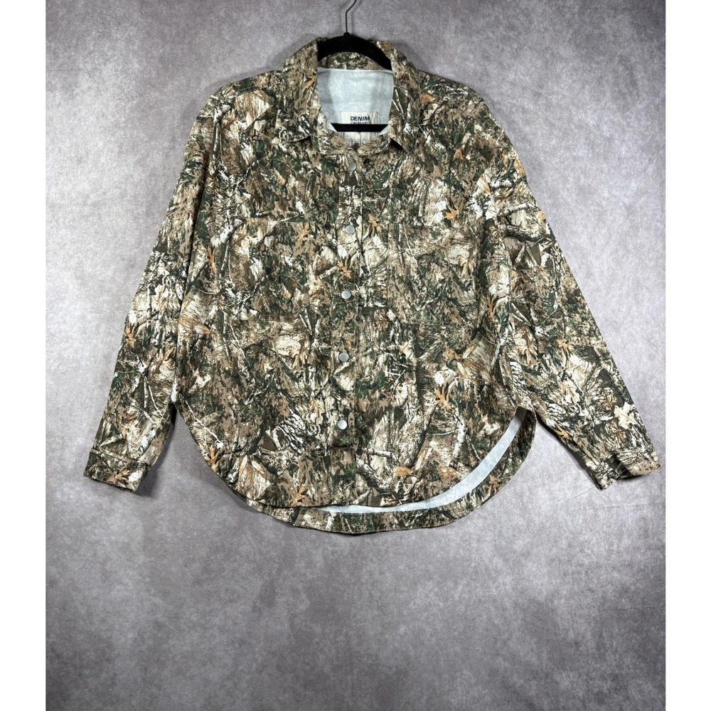 Denim Obsessed Shirt Mens M Green Camo Project Rebel Snap Front Real Tree Style